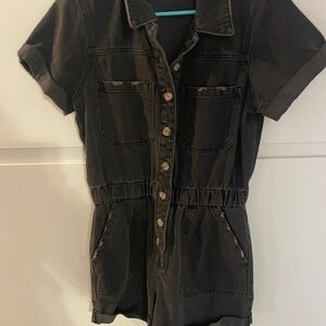 Show Me Your MuMu black denim Button-Up Romper